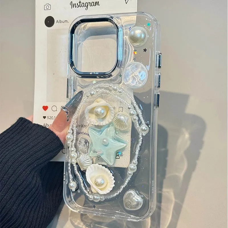 Luxury Pearl Shell Charm Transparent iPhone Case