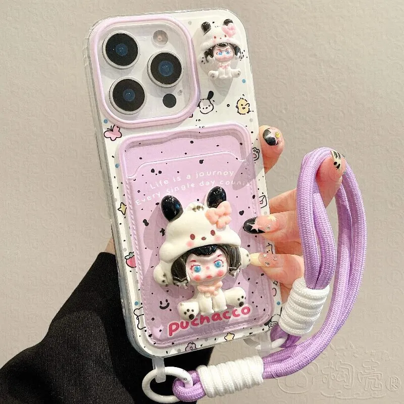 Cute Cartoon 3D Lanyard Transparent iPhone Case