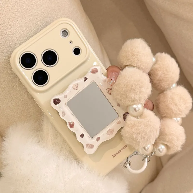 Luxury Fluffy Pom Pom Mirror iPhone Case