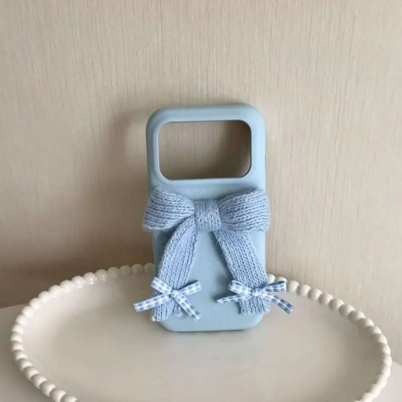 Pastel Blue Knitted Bow iPhone Case