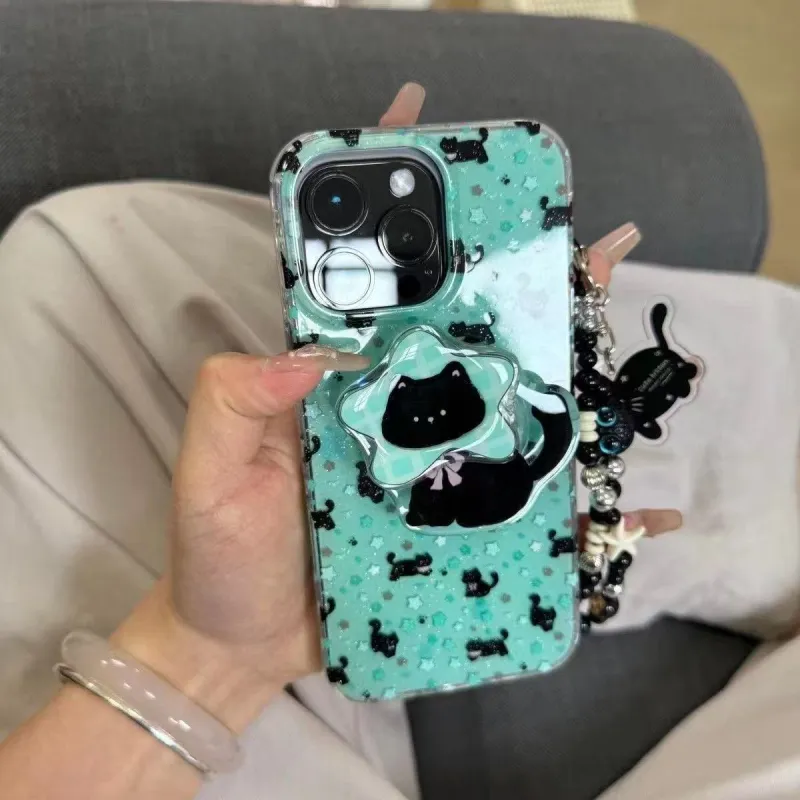 Cute Black Cat Glitter Transparent iPhone Case