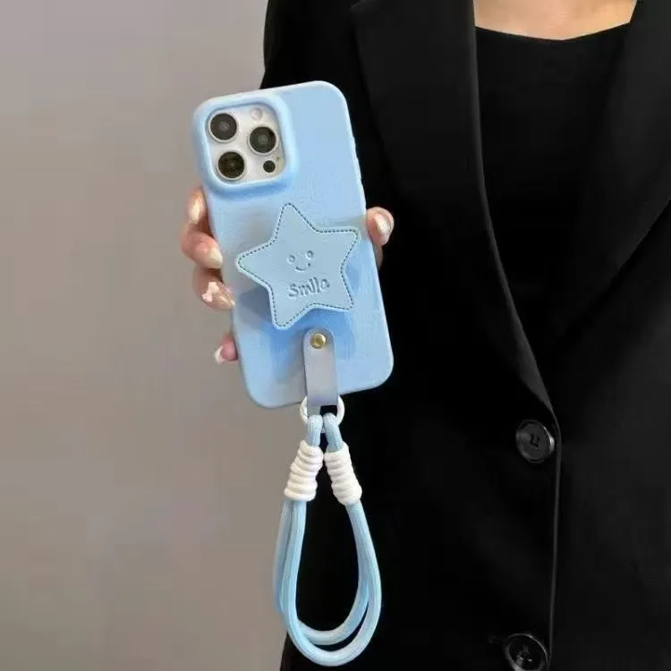 Pastel Blue Star Lanyard iPhone Case