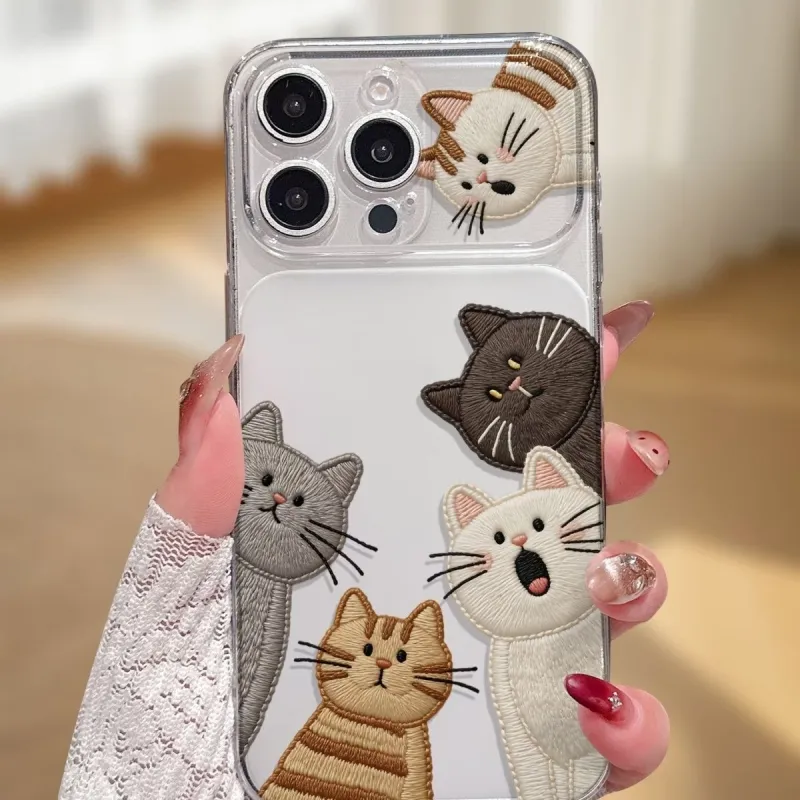 Embroidered Cat Transparent iPhone Case