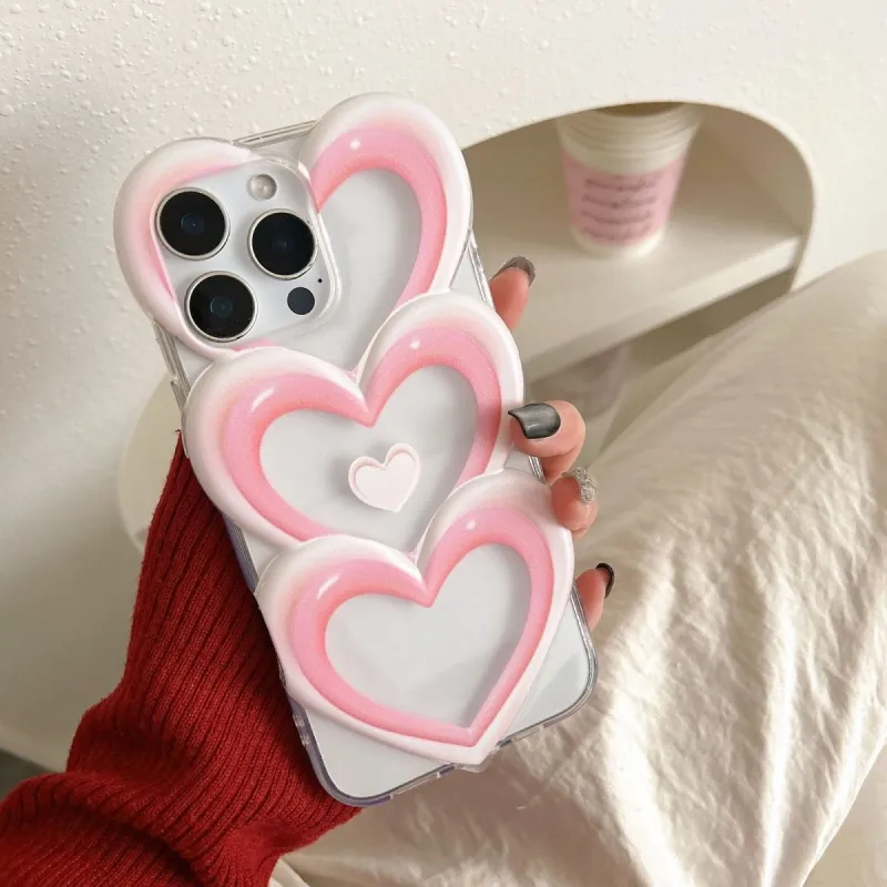 3D Puffy Heart Transparent Phone Case