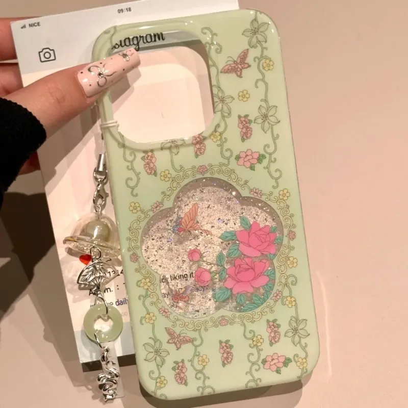 Vintage Floral Glitter Charm Phone Case