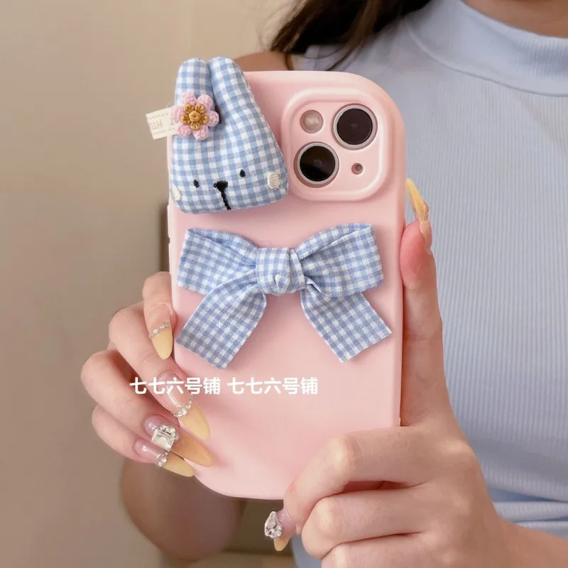 Cute Gingham Bunny Bow Phone Case