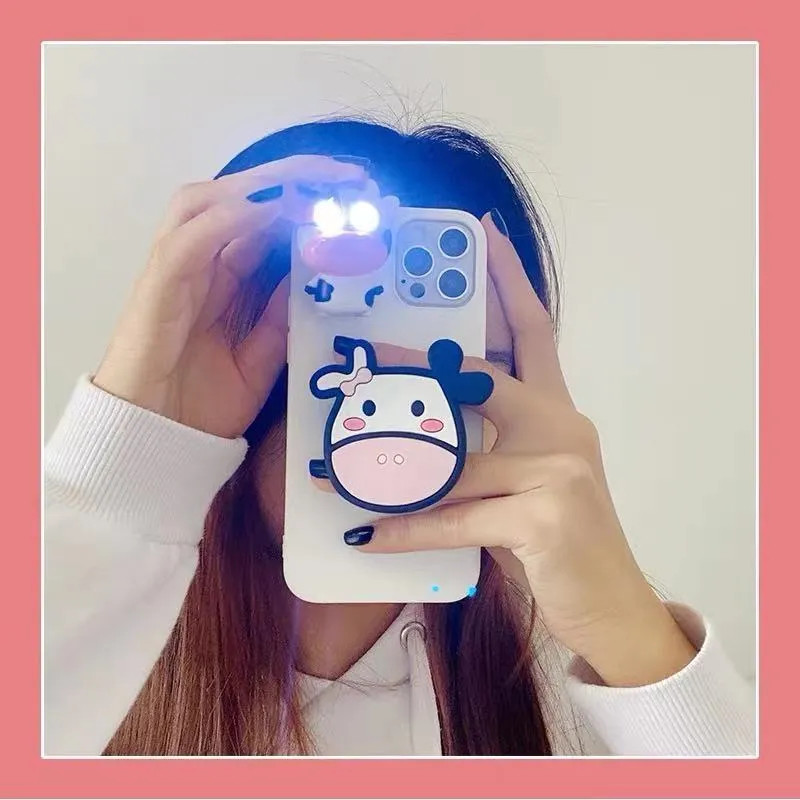 3D Cute Cow Charm Phone Case with Matching Grip